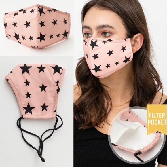 Pink Star Reusable 3Layer Filter Pocket Face Mask - Picture 1 of 8